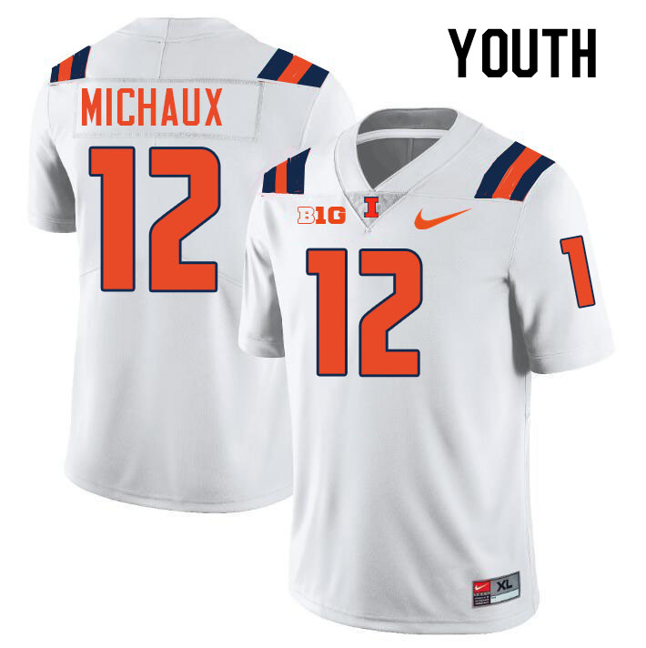 Youth #12 Kirkland Michaux Illinois Fighting Illini College Football Jerseys Stitched-White